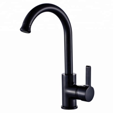 Single Handle hot and cold water mixer long neck matte black rotation kitchen faucet