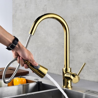 New Design Golden Kitchen Faucets Silver Single Handle Pull Out Kitchen Tap Single Hole Handle Swivel 360 Degree kitchen faucet