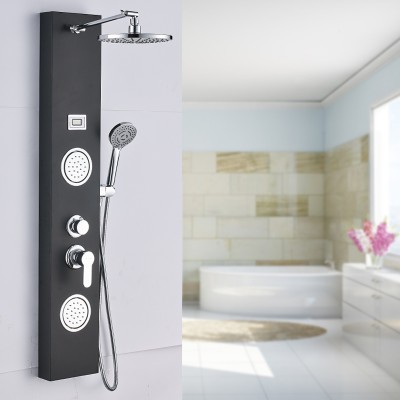 ROVATE adjustable shower head wall mounted shower column temperature display black bathroom shower panel with massage