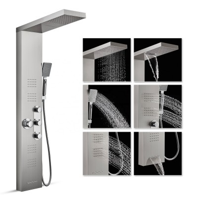 ROVATE  Waterfall Thermostatic Shower Panel  Stainless Steel 4  Massage Sprays Shower Bath Panel , 3-Function Hand Shower Tower