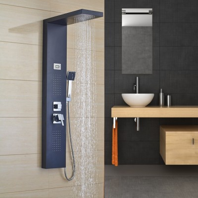 ROVATE  Waterfall Shower Panel 304 Stainless Steel 2  Massage Sprays Shower Bath Panel and 3-Function Hand Shower Tower System