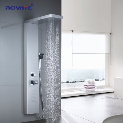 ROVATE  Waterfall Shower Panel 304 Stainless Steel 2  Massage Sprays Shower Bath Panel and 3-Function Hand Shower Tower System