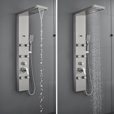 ROVATE  Waterfall Shower Panel 304 Stainless Steel 6  Massage Sprays Shower Bath Panel and 4-Function Hand Shower Tower System