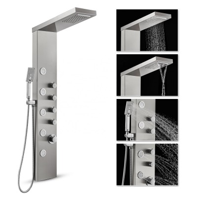 ROVATE  Waterfall Shower Panel 304 Stainless Steel 5  Massage Sprays Shower Bath Panel and 3-Function Hand Shower Tower System