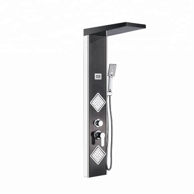 Multi-Function Bathroom Shower Panel Tower System, 304 Stainless Steel panel with Water Temperature Display, Black