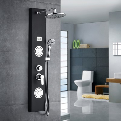 ROVATE Black multi-function massage system wall shower panel with temperature control